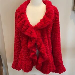 Red Faux Fur Jacket ladies Medium